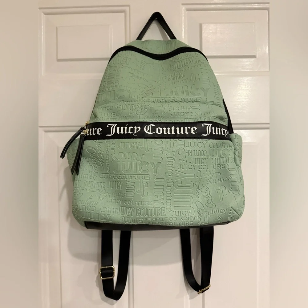 Juicy Couture Sage Green Embossed Logo Backpack NWOT Y2K Style